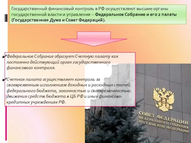 Государственный финансовый контроль в РФ осуществляют высшие органы государственной власти и