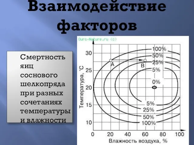 Взаимодействие факторов Смертность яиц соснового шелкопряда при разных сочетаниях температуры и влажности