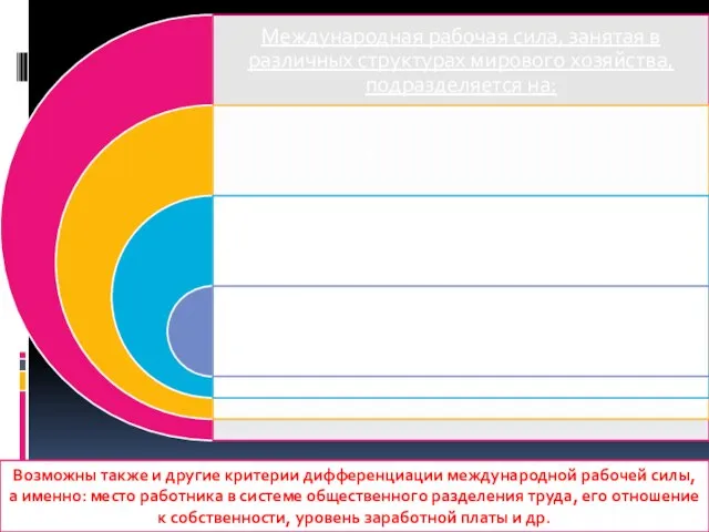 Возможны также и другие критерии дифференциации международной рабочей силы, а именно: