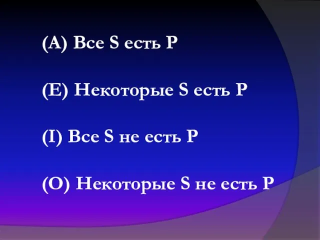 (А) Все S есть P (Е) Некоторые S есть P (I)