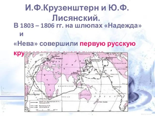 И.Ф.Крузенштерн и Ю.Ф.Лисянский. В 1803 – 1806 гг. на шлюпах «Надежда»