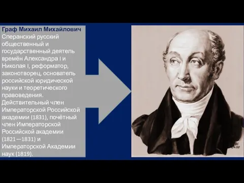 Граф Михаил Михайлович Сперанский русский общественный и государственный деятель времён Александра