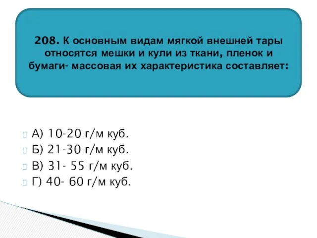 А) 10-20 г/м куб. Б) 21-30 г/м куб. В) 31- 55