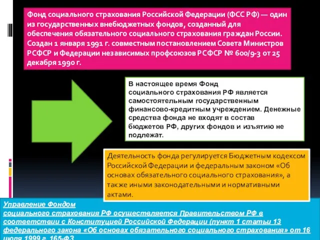 В настоящее время Фонд социального страхования РФ является самостоятельным государственным финансово-кредитным