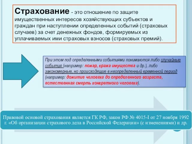 Страхование - это отношение по защите имущественных интересов хозяйствующих субъектов и