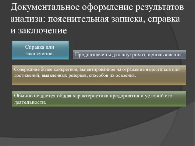 Документальное оформление результатов анализа: пояснительная записка, справка и заключение Справка или