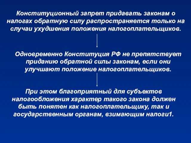 Одновременно Конституция РФ не препятствует приданию обратной силы законам, если они