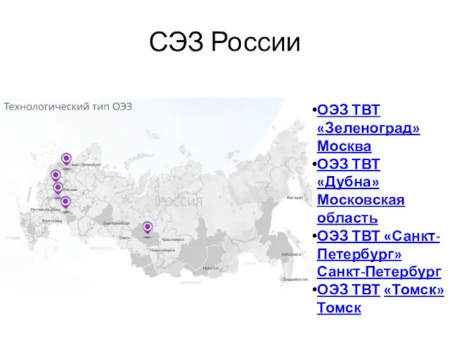 СЭЗ России ОЭЗ ТВТ «Зеленоград» Москва ОЭЗ ТВТ «Дубна» Московская область