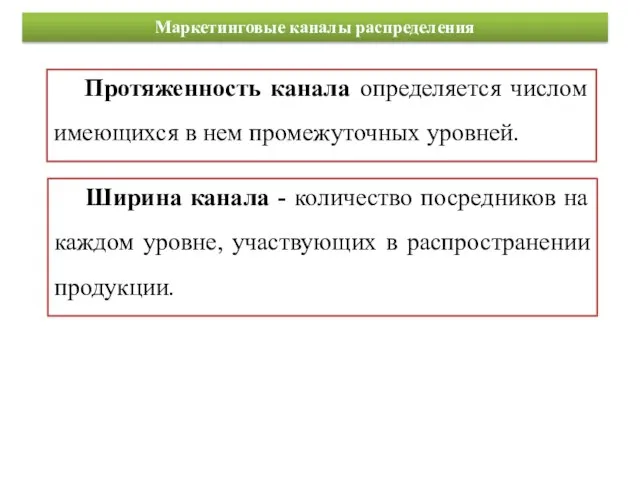 Протяженность канала определяется числом имеющихся в нем промежуточных уровней. Ширина канала