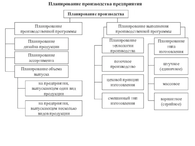 Планирование производства предприятия Планирование производства Планирование производственной программы Планирование выполнения производственной