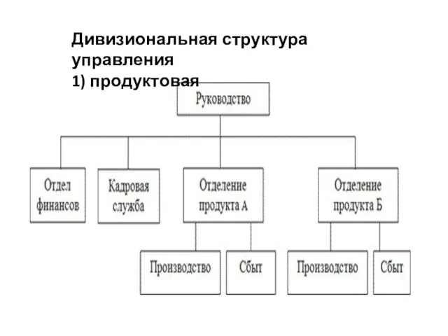 Дивизиональная структура управления 1) продуктовая