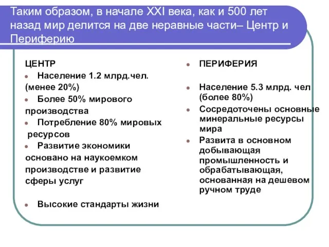 Таким образом, в начале ХХI века, как и 500 лет назад