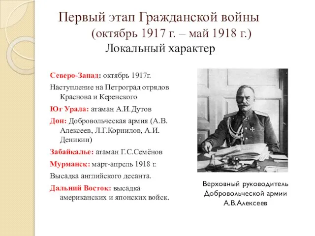 Первый этап Гражданской войны (октябрь 1917 г. – май 1918 г.)