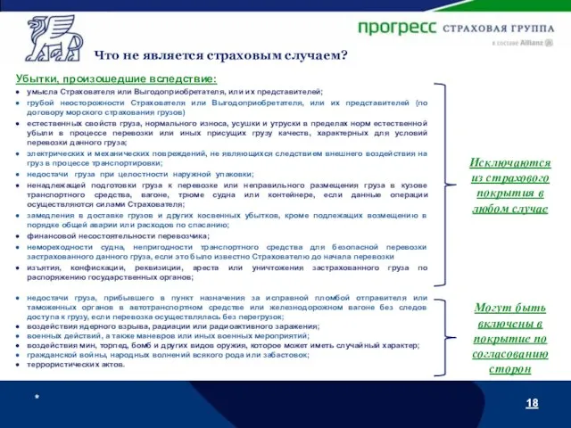 * Что не является страховым случаем? Убытки, произошедшие вследствие: умысла Страхователя