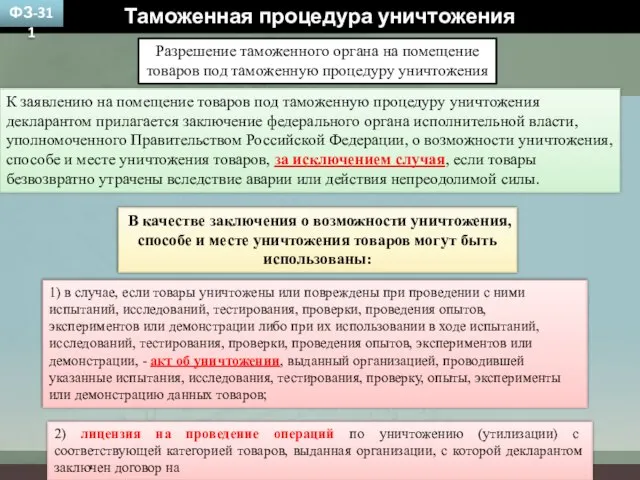 К заявлению на помещение товаров под таможенную процедуру уничтожения декларантом прилагается