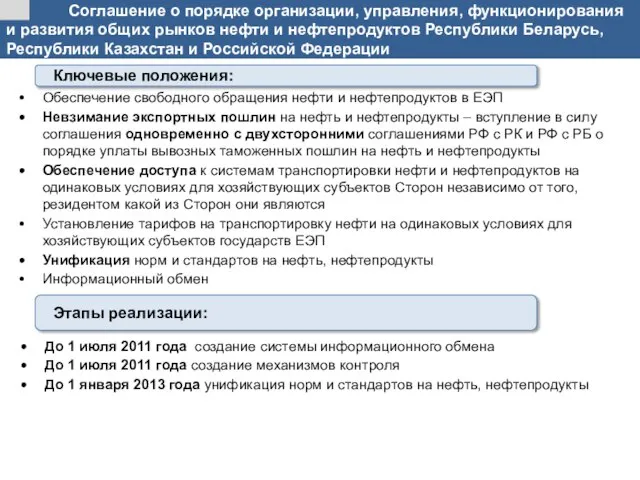 Соглашение о порядке организации, управления, функционирования и развития общих рынков нефти