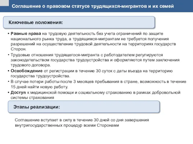 Соглашение о правовом статусе трудящихся-мигрантов и их семей Равные права на