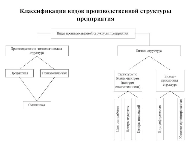 Классификация видов производственной структуры предприятия