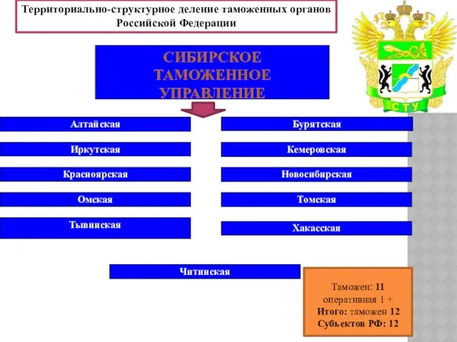 Территориально-структурное деление таможенных органов Российской Федерации Сибирское таможенное управление Иркутская Красноярская