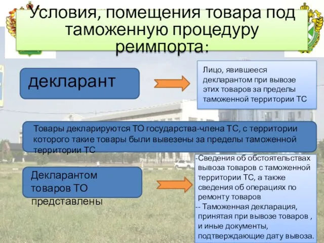 Российская таможенная академия Условия, помещения товара под таможенную процедуру реимпорта: декларант