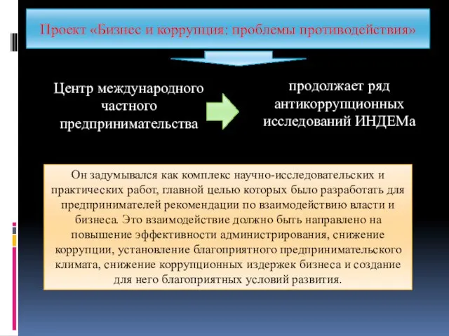 Проект «Бизнес и коррупция: проблемы противодействия» Центр международного частного предпринимательства продолжает