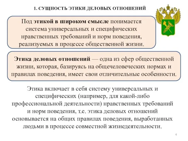 1. СУЩНОСТЬ ЭТИКИ ДЕЛОВЫХ ОТНОШЕНИЙ Под этикой в широком смысле понимается