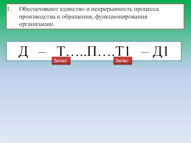 Обеспечивают единство и непрерывность процесса производства и обращения, функционирования организации. Д