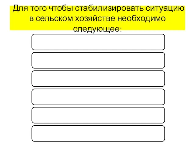 Для того чтобы стабилизировать ситуацию в сельском хозяйстве необходимо следующее: