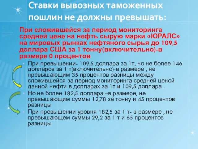 Ставки вывозных таможенных пошлин не должны превышать: При сложившейся за период