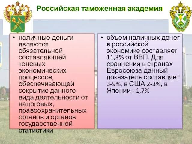 Российская таможенная академия наличные деньги являются обязательной составляющей теневых экономических процессов,