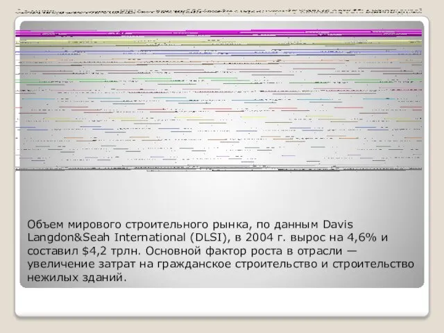 Объем мирового строительного рынка, по данным Davis Langdon&Seah International (DLSI), в