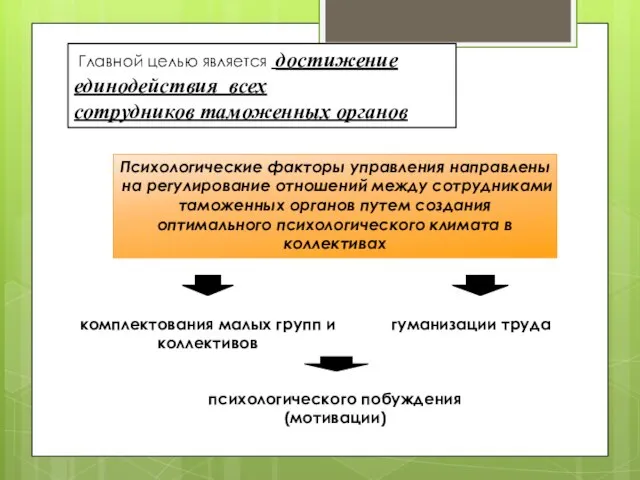 Главной целью является достижение единодействия всех сотрудников таможенных органов Психологические факторы