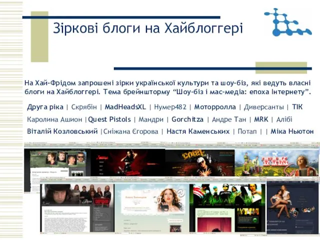 Зіркові блоги на Хайблоггері На Хай-Фрідом запрошені зірки української культури та