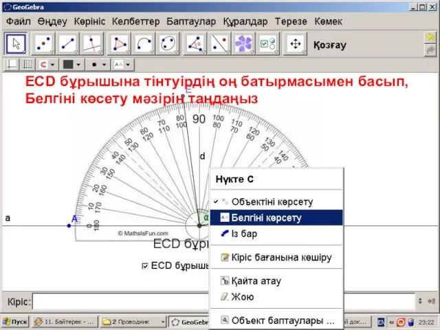 ECD бұрышына тінтуірдің оң батырмасымен басып, Белгіні көсету мәзірін таңдаңыз