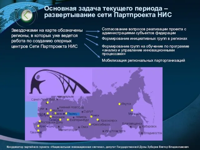 Основная задача текущего периода – развертывание сети Партпроекта НИС Звездочками на