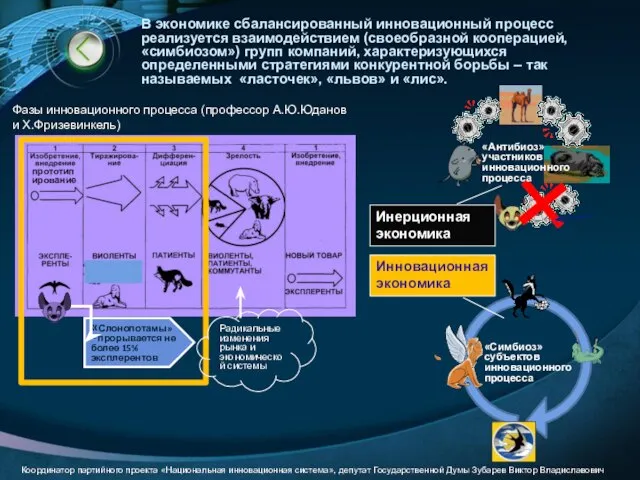 В экономике сбалансированный инновационный процесс реализуется взаимодействием (своеобразной кооперацией, «симбиозом») групп