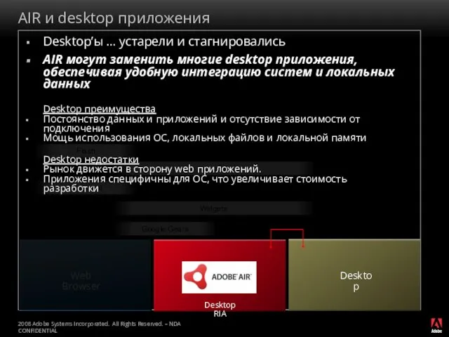 AIR и desktop приложения Web Browser Desktop Desktop’ы … устарели и