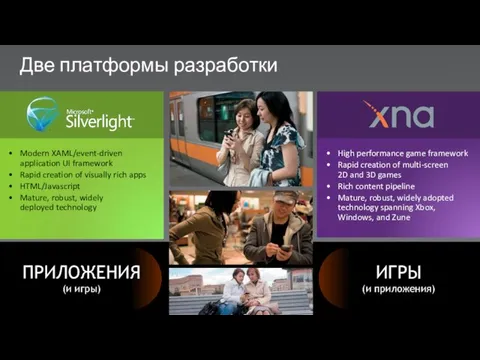 Две платформы разработки Modern XAML/event-driven application UI framework Rapid creation of