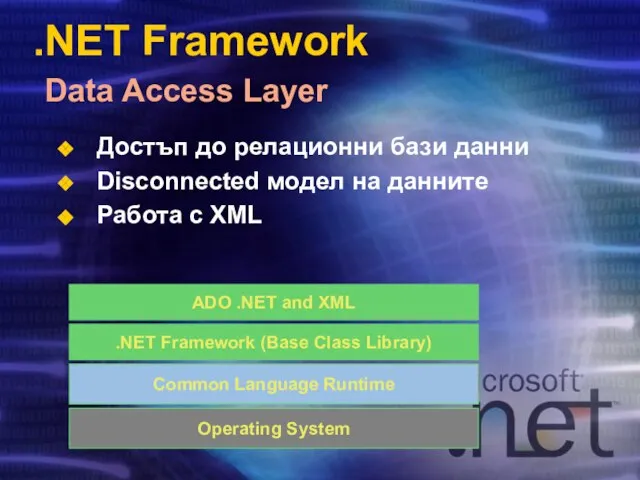 .NET Framework Data Access Layer Operating System Common Language Runtime .NET