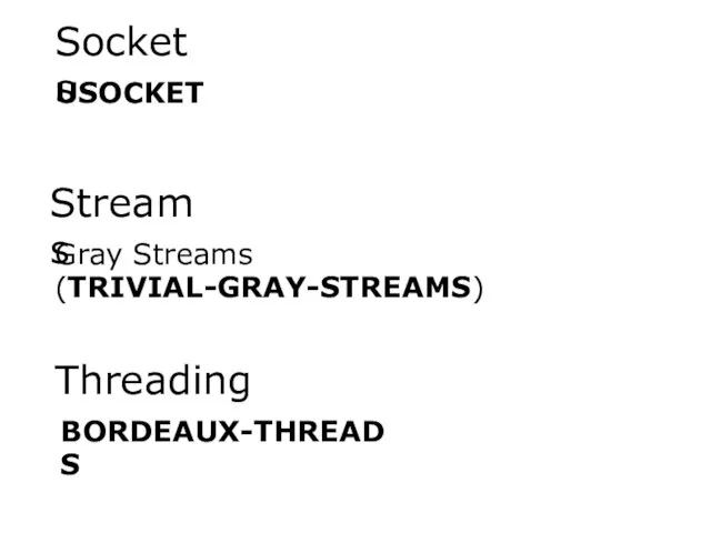 Sockets USOCKET Streams Gray Streams (TRIVIAL-GRAY-STREAMS)‏ Threading BORDEAUX-THREADS