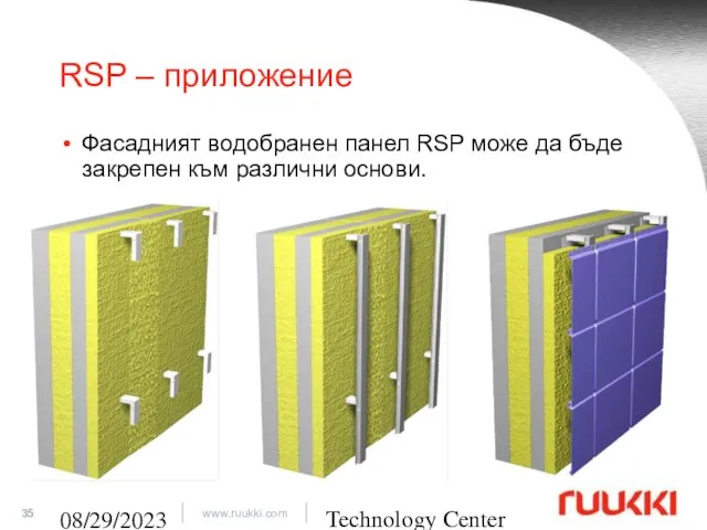 Technology Center 08/29/2023 RSP – приложение Фасадният водобранен панел RSP може