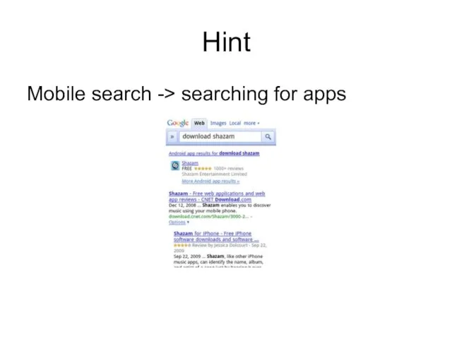 Hint Mobile search -> searching for apps