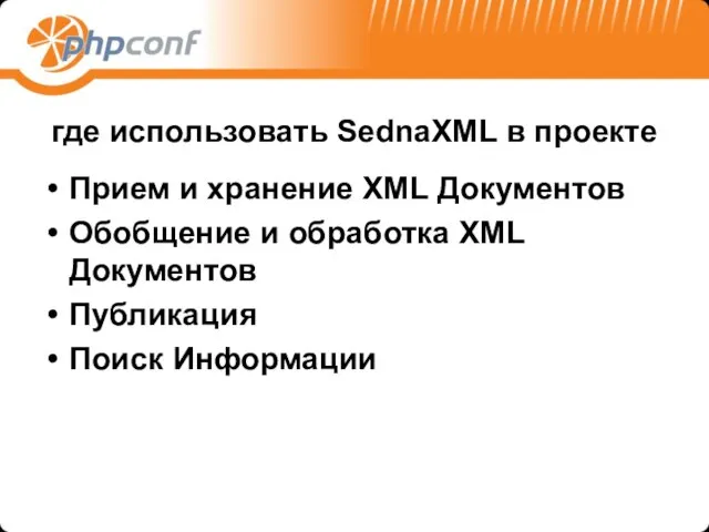 где использовать SednaXML в проекте Прием и хранение XML Документов Обобщение