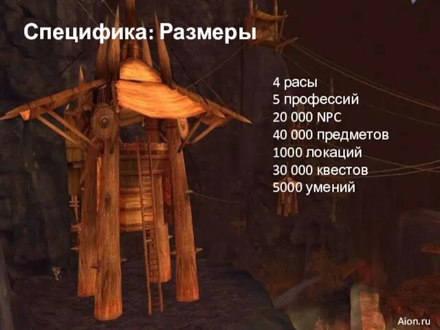 Специфика: Размеры 4 расы 5 профессий 20 000 NPC 40 000