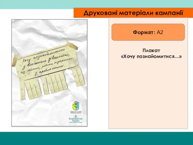 Друковані матеріали кампанії Плакат «Хочу познайомитися…» Формат: А2