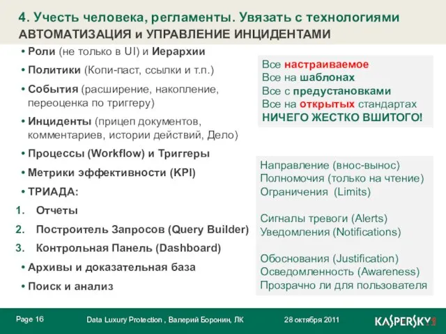 4. Учесть человека, регламенты. Увязать с технологиями АВТОМАТИЗАЦИЯ и УПРАВЛЕНИЕ ИНЦИДЕНТАМИ