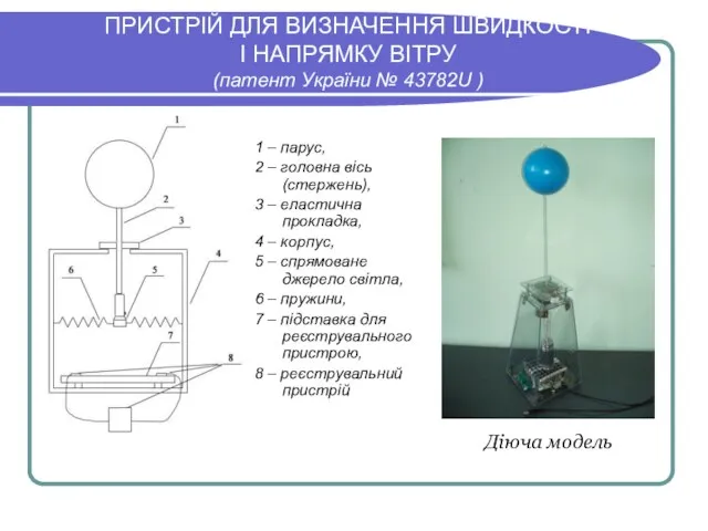 ПРИСТРІЙ ДЛЯ ВИЗНАЧЕННЯ ШВИДКОСТІ І НАПРЯМКУ ВІТРУ (патент України № 43782U