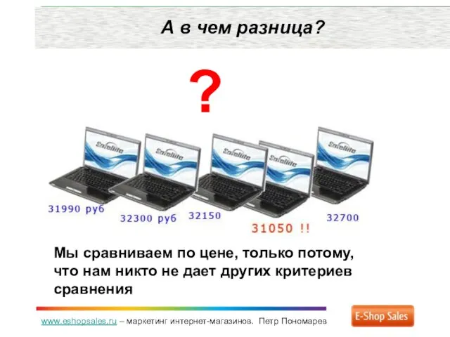 www.eshopsales.ru – маркетинг интернет-магазинов. Петр Пономарев А в чем разница? ?