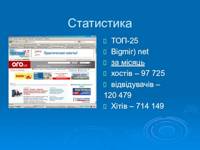 Статистика ТОП-25 Bigmir) net за місяць хостів – 97 725 відвідувачів