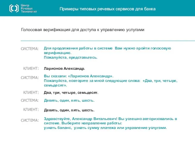 Голосовая верификация для доступа к управлению услугами Для продолжения работы в